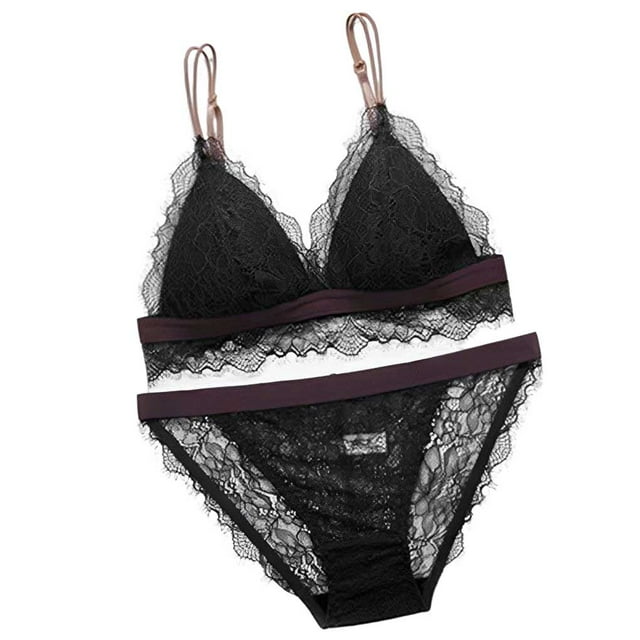 Jumpingount Conjunto de sujetador, ropa interior sin costuras, Bralette sin espalda, sujetador transpirable, lencería de encaje, conjuntos íntimos de Ropa interior Azul oscuro 32/70AB(S) Jumpingount AP018567-03