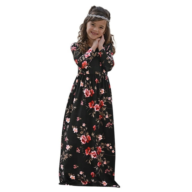 Birdeem Robe à Manches Longues à Imprimé Floral pour Mère et Fille, Vêtements Assortis pour la Famille