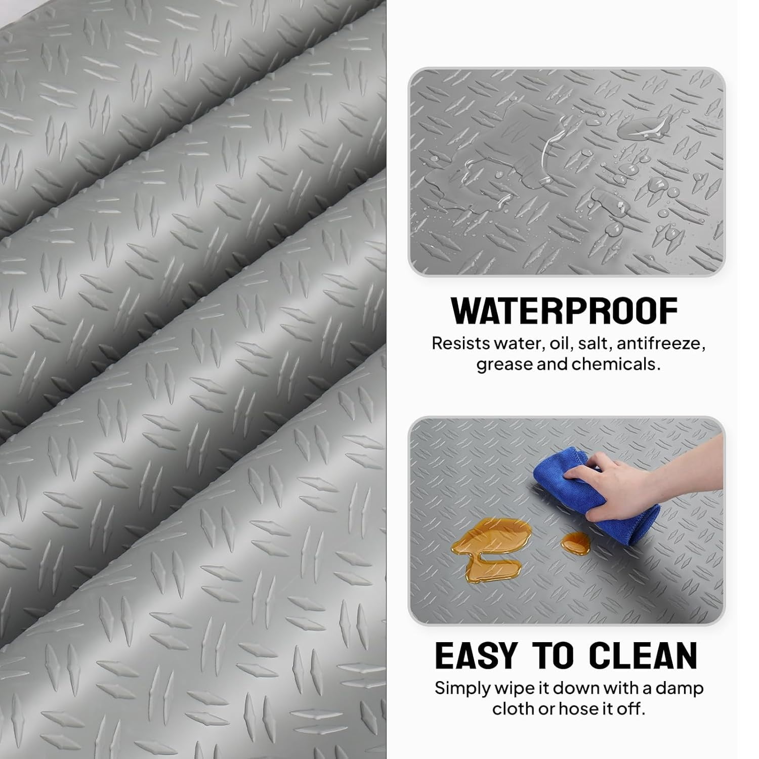 Ktaxon 7.5 x 17 FT Garage Floor Mat, Thickened Diamond Plate PVC Garage Mats Flooring Roll for Under Car, Garage Car Parking Mats for Compact SUVs, Sports Car