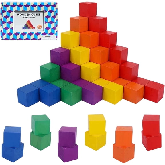 Fugocen Wooden Building Blocks 6 Colors 108 Pack 1 Inch Stacking Cubes for Toddlers, Sensory & Montessori Toys for Boys & Girls