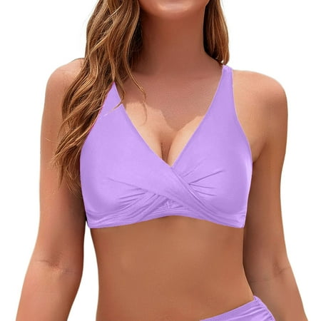 Afdoent Women Bikini Top Ladies Full Coverage Bikini Top Push Up Swimsuits Solid Color Sport Bra Bathing Suits Tops Summer Vacation Outfits