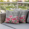 thumbnail image 3 of Pink Tulip Flower Outdoor Pillow Covers Pack of 2 Spring Floral Black White Plaid Green Leaf Waterproof Throw Pillow Covers Decorative Cushion Cases for Patio Garden Tent Balcony Couch 26x26 inch, 3 of 9