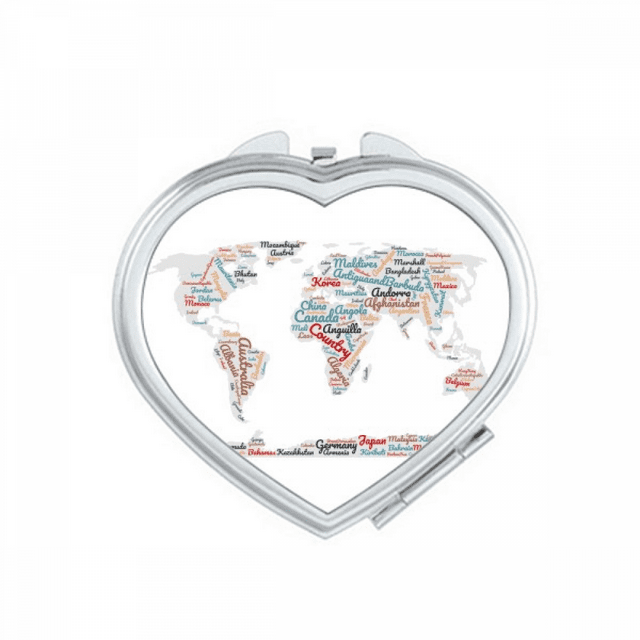 Global Map Country Geography Wordcloud Mirror Travel Magnification Portable Handheld Pocket Makeup
