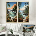 thumbnail image 1 of Designart "Tropical Paradise by the Coast II" Coastal Tropical Framed Wall Art Set Of 2 - Multi-Color Beach Framed Canvas Set For Living Room Decor, 1 of 6