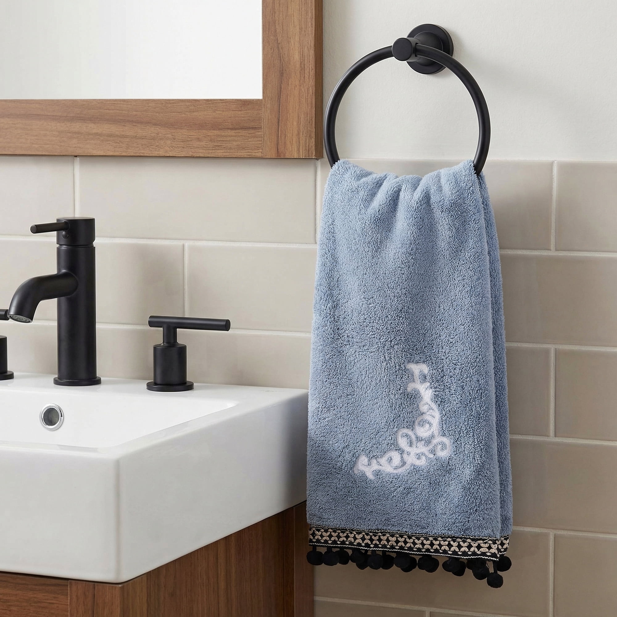 Unique Bargains Boho Embroidery Coral Fleece Hand Towels Blue 2pk