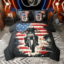 Manfei Boys Dirt Bike 7-Piece Twin Bedding Sets,Outdoor Extreme Sport Bedding Comforter Set,Retro American Flag Sheet Sets Teens,Ultra Soft Home Decor Reversible