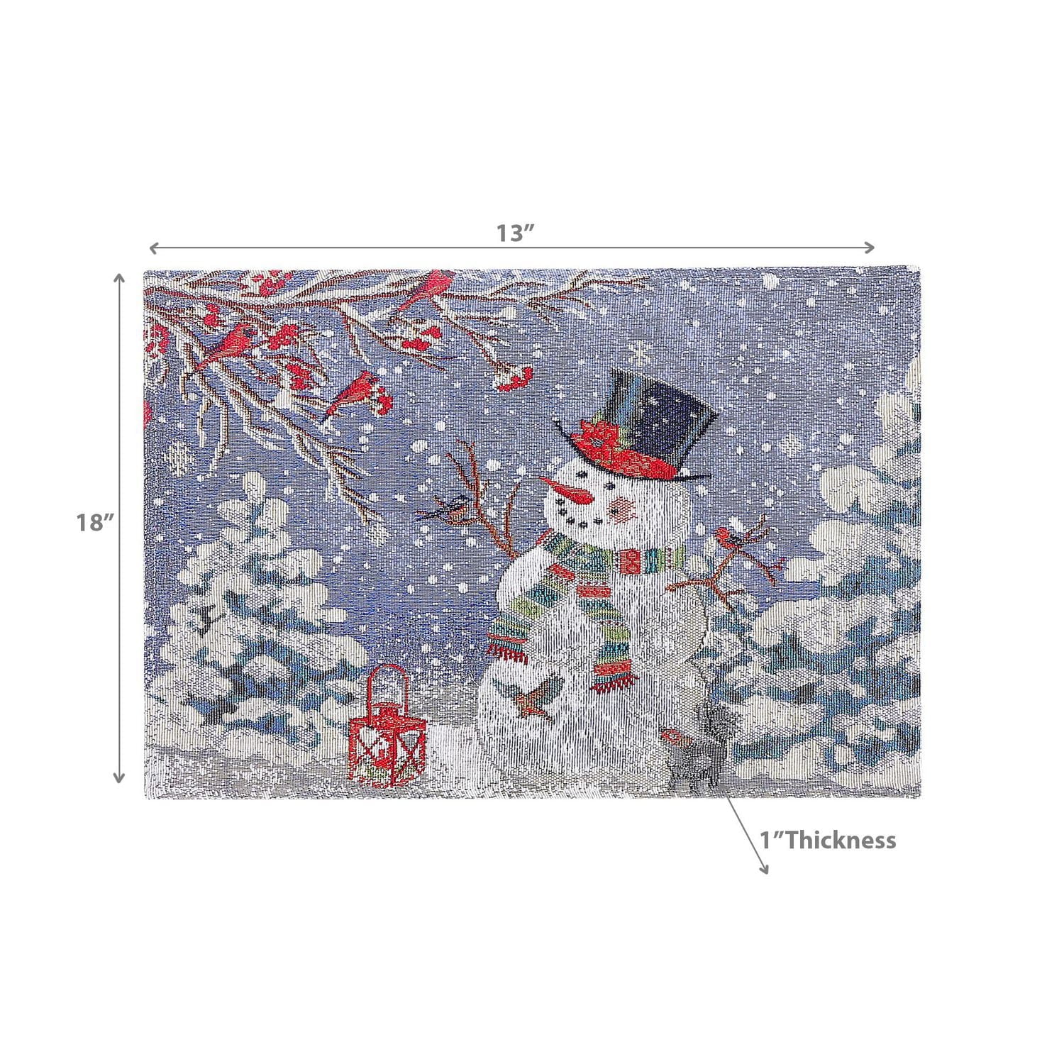 Christmas Tapestry Placemat Black Top Hat Snowman 13X18 - Set of 12