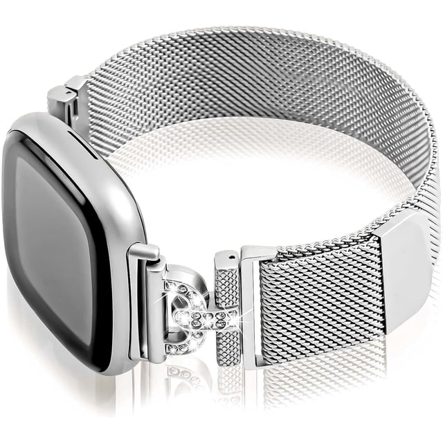 REQO Magnetic Bands Compatible for Fitbit Sense 2/Fitbit Versa 4/Fitbit Sense/Fitbit Versa 3, Mesh Stainless Steel Bling Strap, Dressy Replacement Adjustable Wristband for Women