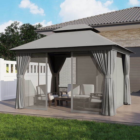 Clouddwell 10'x12' Patio Gazebo Double Roof Protection All-Weather Outdoor Shelter Features Insect Screens  Ideal for Backyard, Lawn, (Gray)