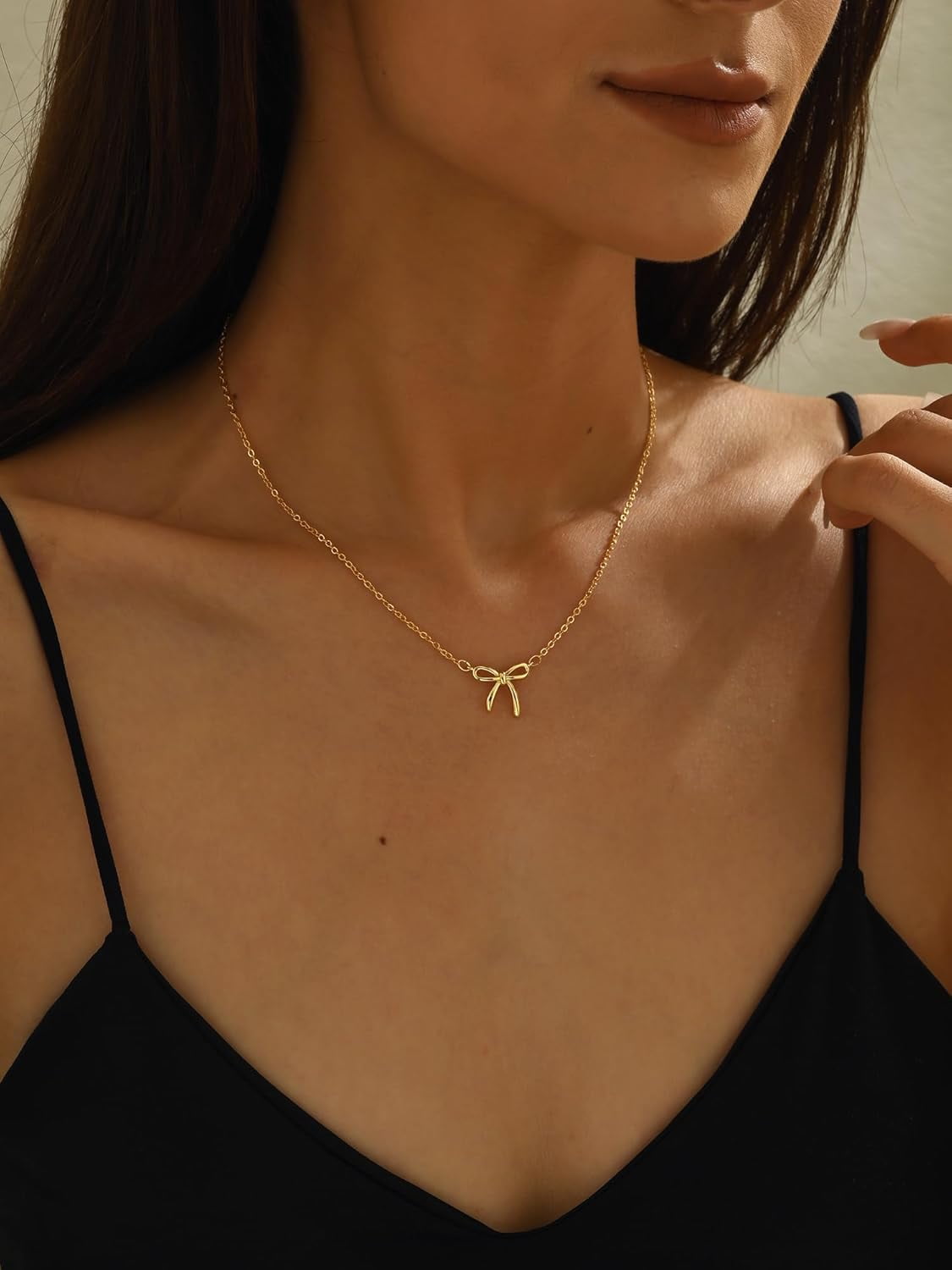Christmas Gifts Stocking Stuffers Bow Gold Necklace for Women Non Tarnish Dainty 14k Gold Plated Pendant Necklaces Trendy Cute Charm Bow Necklace Gold Jewelry for Women Birthday Gift