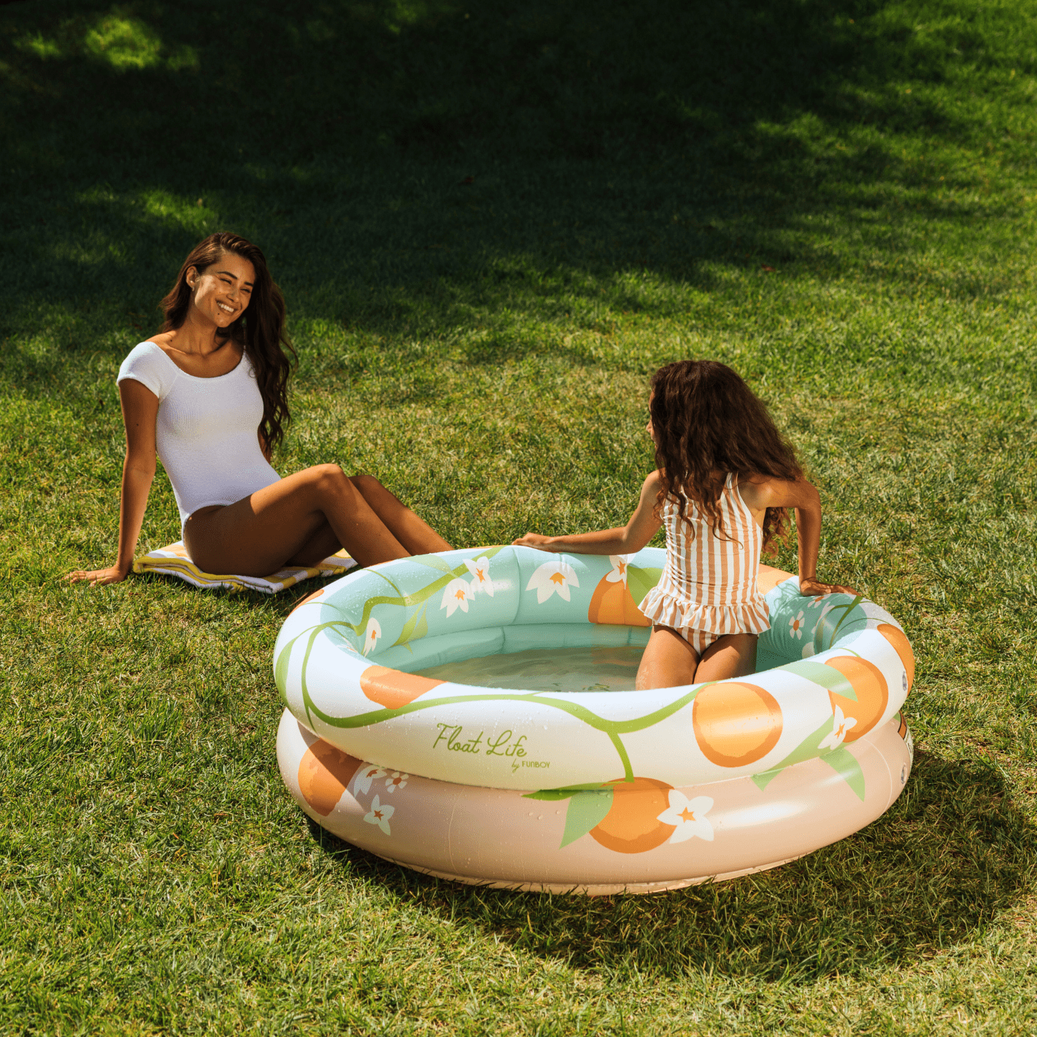 Float Life by Funboy Orange Blossom Inflatable Round 2-Ring Pool, Above-Ground Pool, Kids Ages 6+