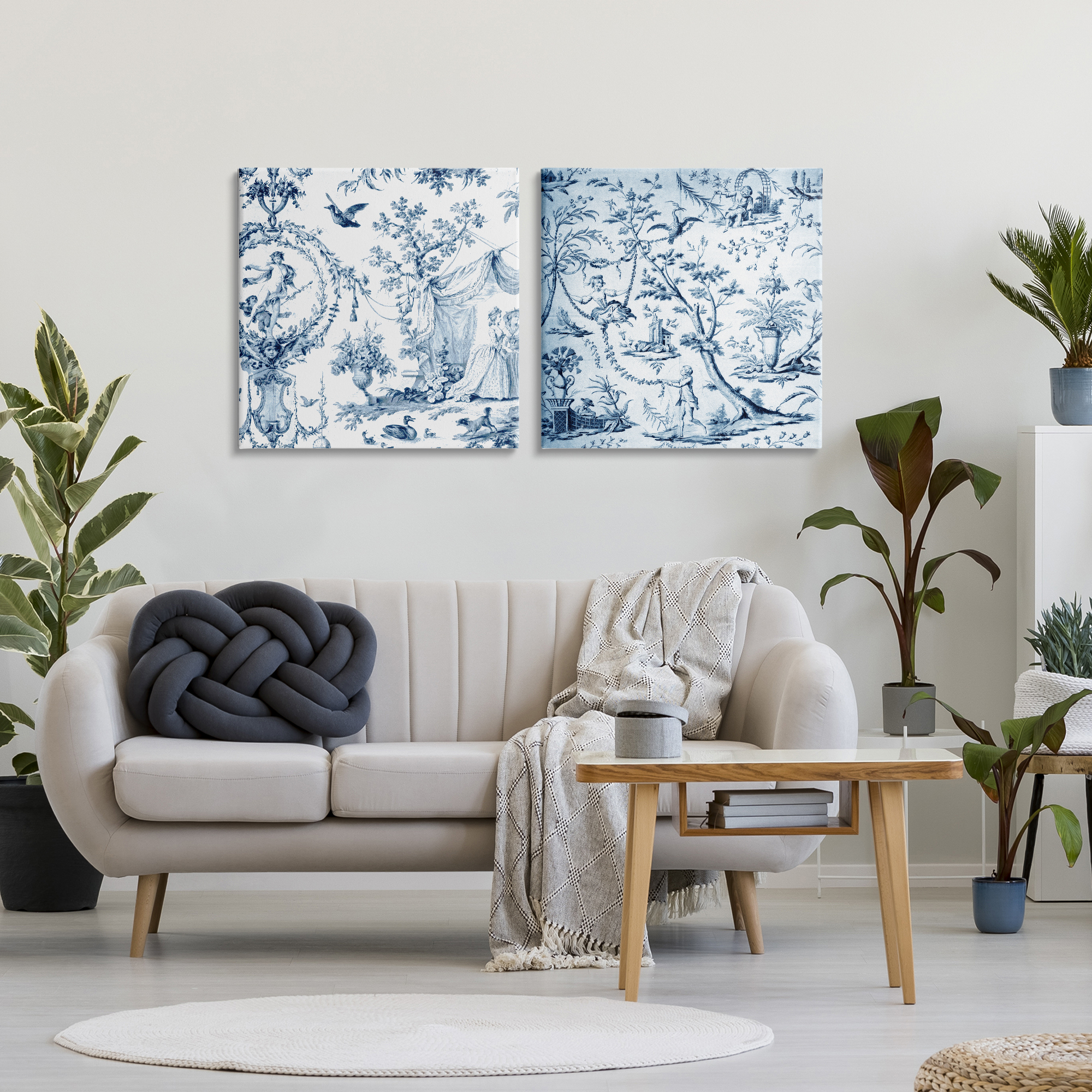 Intricate Toile Scenery 2 Piece Canvas Wall Art Set, design by Vintage Hustle