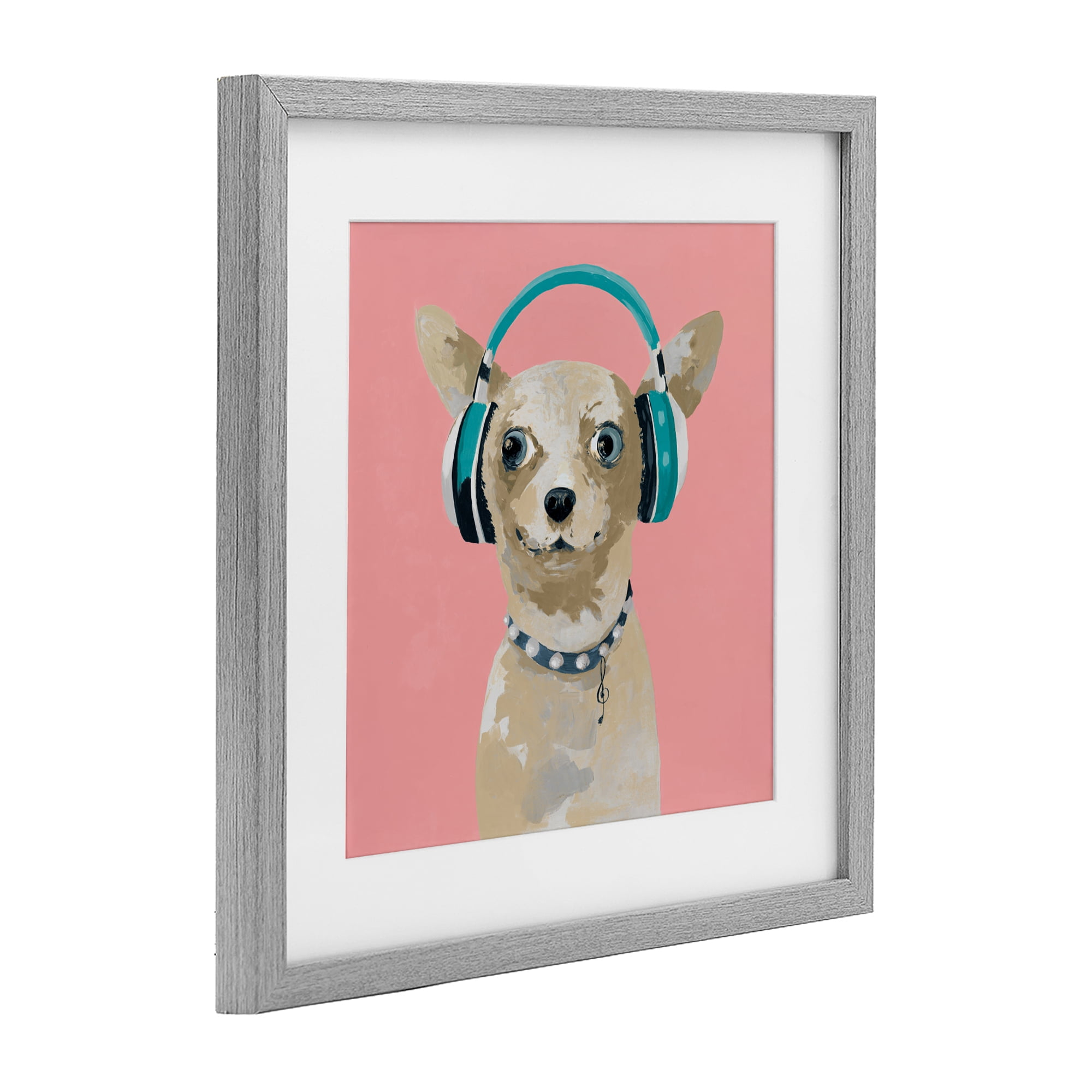 Stupell Industries Jammin' Pup on Pink Gray Framed Print Under Glass, design by Lorenzo Collective