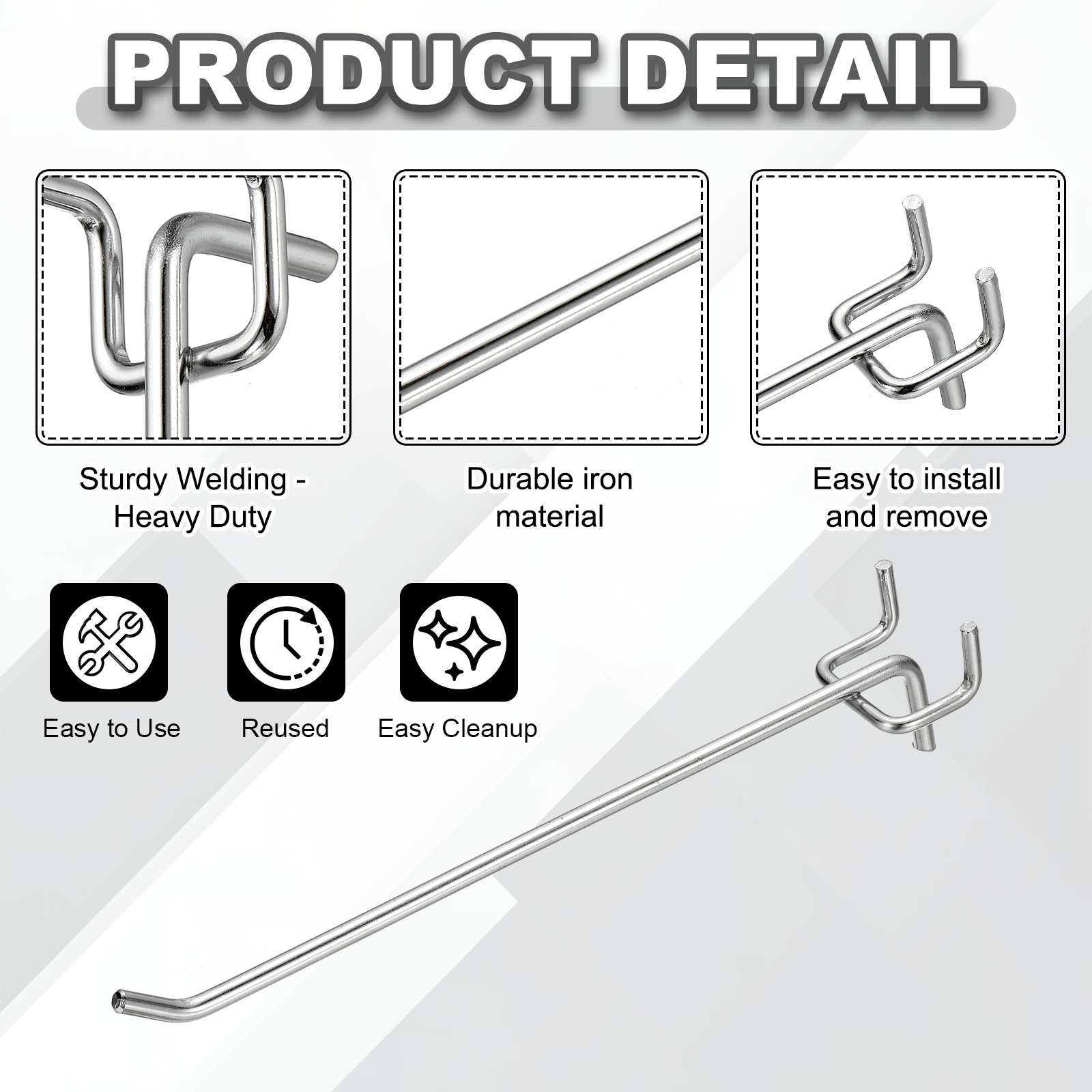 Uxcell 20 Pcs Pegboard Hooks,  7.9 Inch Peg Board Hooks Kit Fit 1/5" Pegboard Garage for Hanging Shelving Tool Storage Craft Organizing, Silver Tone (1.2mm Hole Dia)