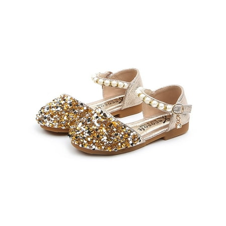 

Avamo Girls Dance Shoes Sequins Mary Jane Ankle Strap Flats Kids Flat Sandals Girl s Non-slip Magic Tape Casual Shoe Gold 11.5C