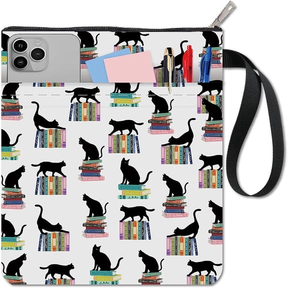 Book Sleeve Book Cover with Zipper and Extra Sleeve Black Cat Protector Pouch