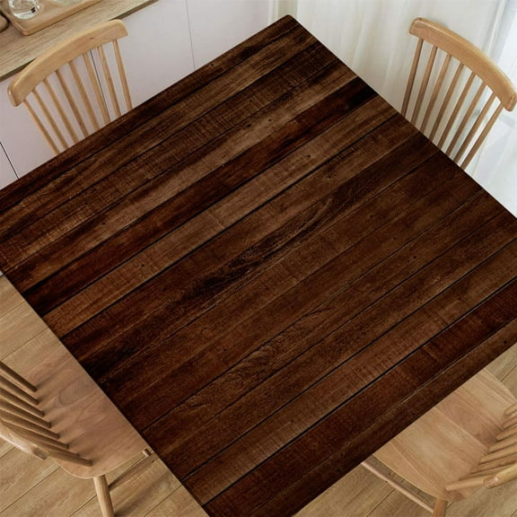 Aged Wooden Planks Texture Vertically Striped Fitted Square Table Covers Elastic Tablecloth Washable Waterproof or Outdoor Patio Party Dining, Fitted for 34"x34" Table Deaign2477