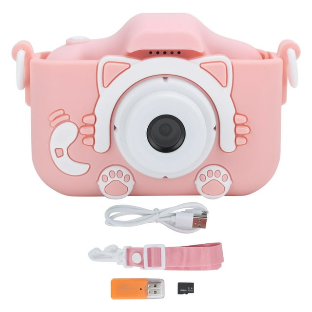 Cámara digital para niños, grabadora de vídeo, 12 MP, IPS, doble lente, tarjeta de memoria de 32 GB y lector de tarjetas, color rosa