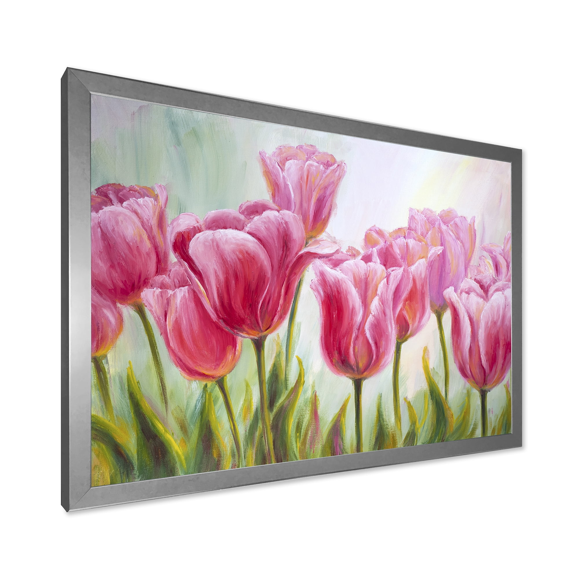Designart 'Blossoming Red and Pink Tulips Flowers ' Traditional Framed Art Print