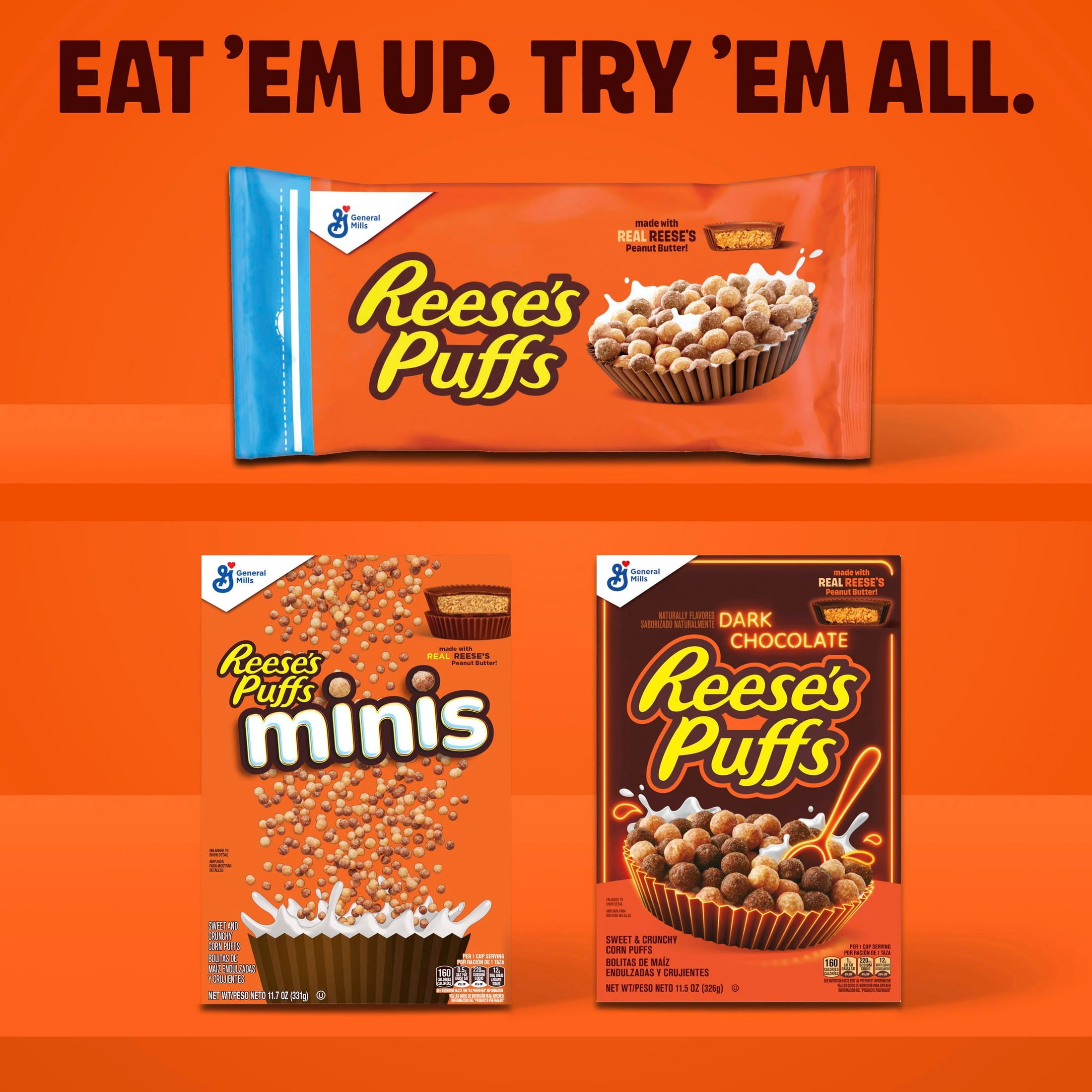 (7 pack) REESE'S PUFFS Dark Chocolate Cereal, with Real REESE'S Peanut Butter, Family Size, 19.7 oz