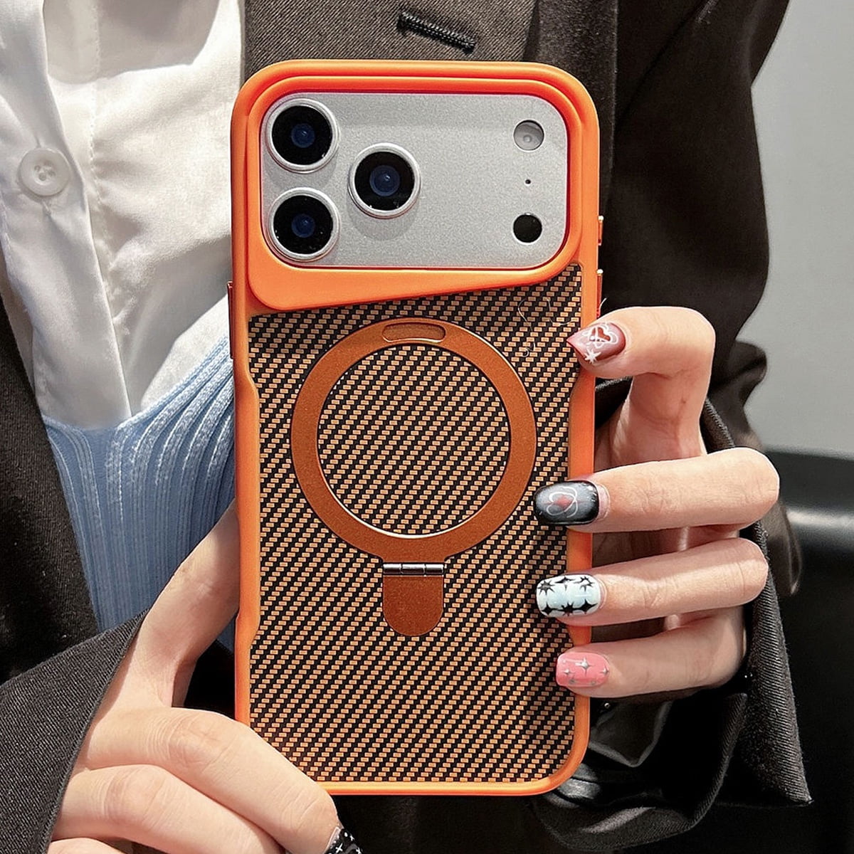 Carbon Fiber Magnetic Kickstand Case for iPhone 17 Pro Max
