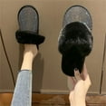 thumbnail image 2 of Anuirheih Slippers for Women, Soft Plush Warm Slip-on Slippers, Rhinestone Wool Drag Warm Indoor Outdoor Slippers(Black）, 2 of 4