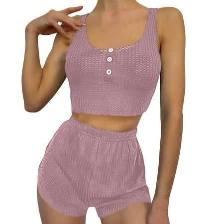 

Shakumy Sleepwear Shirts for Women Solid Sleeveless Sets Pajamas Two Sleepwear Pieces Set Women Ladies Silk Sleepwear Pajamas Pink XX-Large