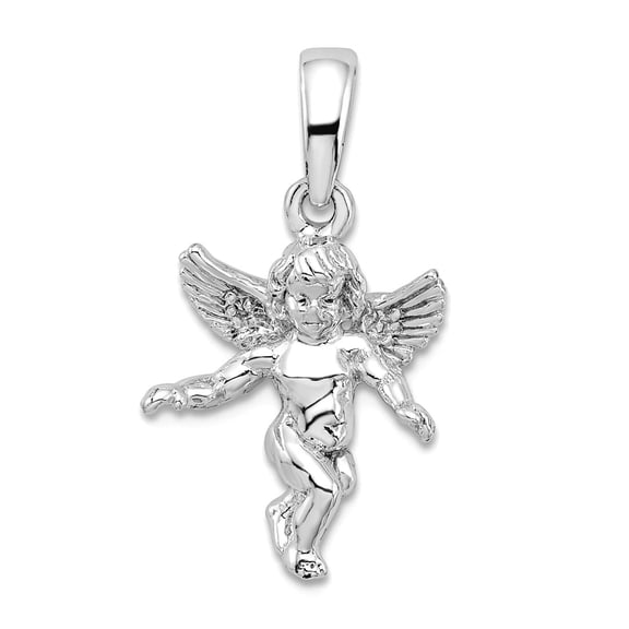 12.92mm 925 Sterling Silver Rhodium Plated Polished 3d Guardian Angel Pendant Necklace Pendant for Women