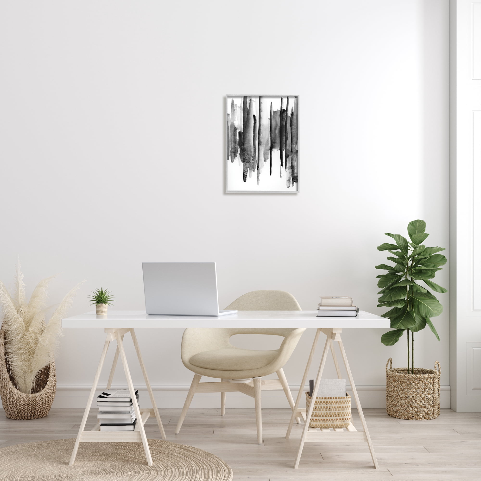 Stupell Indtries Vertical Black Ink Strokes Abstract Watercolor Over White,16 x 20,Design by VDK Atelier