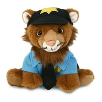 DolliBu Squat Lion Police Officer Plush Toy – Super Soft Lion Cop Stuffed Animal Dress Up Cop Uniform and Cap Outfit, Fluffy Lion Policeman Toy Plush Gift for Kids – 8 Inches