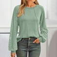 thumbnail image 2 of AherBiu Womens Tops Dressy Casual Hollow Lace Lantern Long Sleeve Crewneck Stretch Comfy Long Sleeve Shirt Blouse, 2 of 9