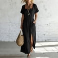 thumbnail image 5 of YuXingFu Womens Cotton Dresses Casual Maxi V-Neck Plus Size Womens Dress 3/4 Sleeve Classic Bohemian Style Long Casual Summer Khaki XXL, 5 of 7