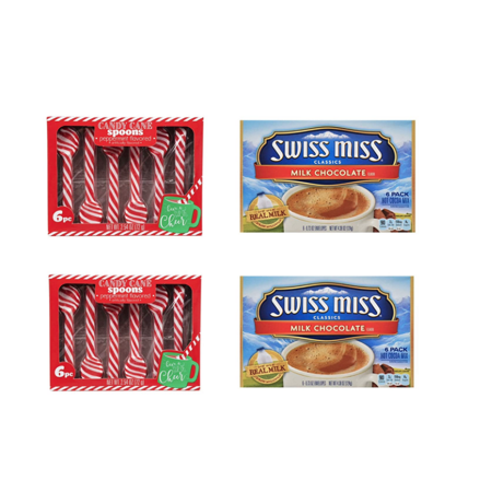 Candy Cane Spoons And Hot Chocolate Mix Bundle 12 Count