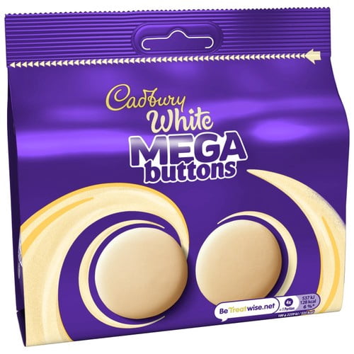 Cadbury White Mega Buttons Chocolate Bag 192g, British Import (Pack of 3)