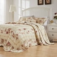 thumbnail image 2 of Greenland Home Fashions Antique Rose 100% Cotton Reversible Bedspread Set, Jumbo Size 3-Piece Queen, Ecru, 2 of 8
