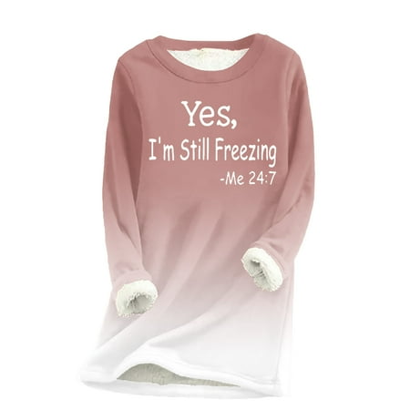 ONXITOM Synchronize new products at the counter trendy graphic plus size long sleeve cotton Tee shirt for Women Thick Fleece Printed Sweatshirt Winter Warm Underwear Round-Neck Blouses Tops