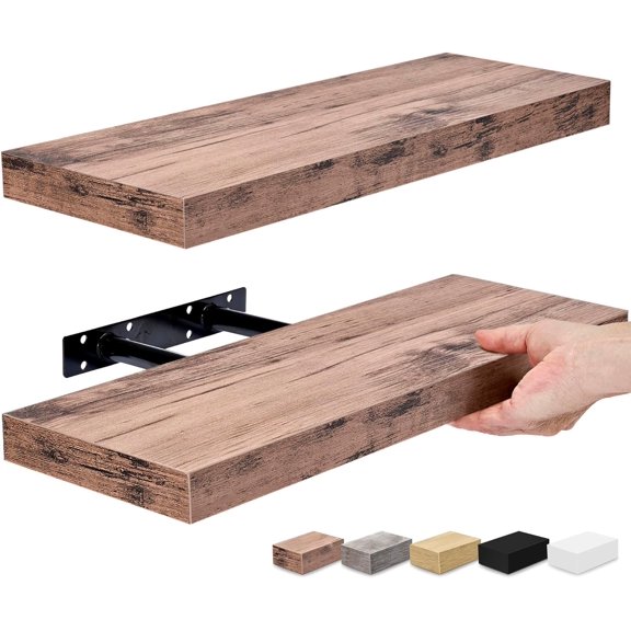 Floating Shelves for Wall, Bathroom Shelves Wall Mounted for Kitchen, Bedroom, Bathroom Storage Over Toilet, Hanging Book Shelf for Wall Home Decor Living Room (Mahogany, 2 Pack)