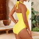 thumbnail image 5 of Traje de Baño de Color Sólido de las Mujeres, Doble Correa Delgada Plisada una Pieza para la Playa Y la Piscina, Traje de Baño de Verano Sexy con Cobertura Completa, 5 of 9