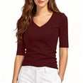 thumbnail image 5 of GigrtiJin Women's Short Sleeve T Shirts Casual Slimming V Neck Basic T Shirts Womens Solid Color Pull On Cropped Going Out Tees, 5 of 8