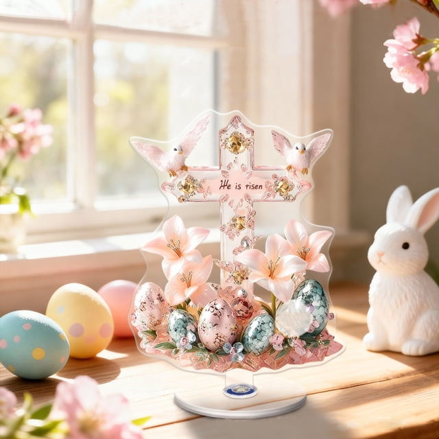 Easter Decorations 2D Flat Acrylic Desktop Rotating Ornament Desktop Decoration Easter Theme Decoration Accessories