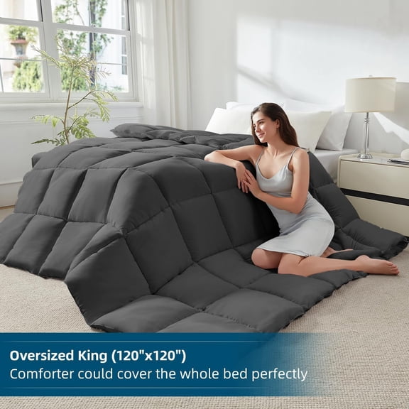 Soft Oversized King Comforter 120"x120" Extra Large Lightweight Quilted Down Alternative All Season Fluffy Breathable Microfiber Grey