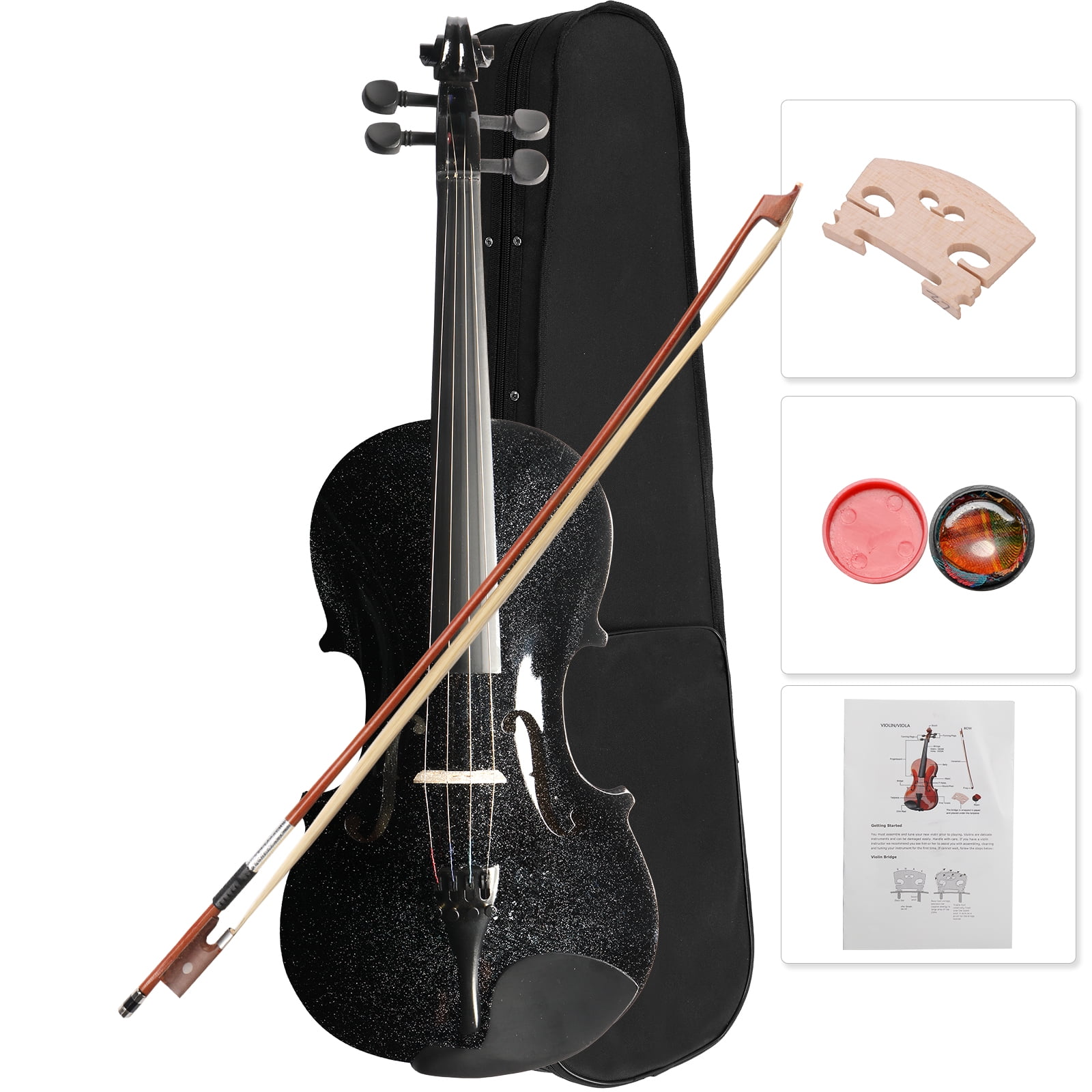4/4 Full Size Black Acoustic Violin Set, Complete with Case, Bow and Rosin for Beginners Adults Teens (Ages 11+)