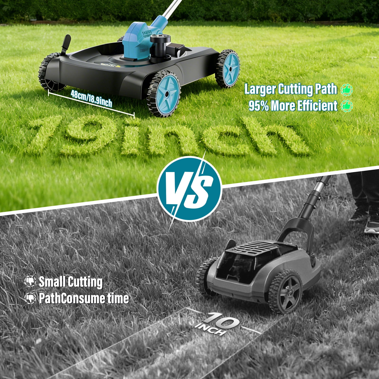 3-in-1 Cordless Lawn Mower, 3000W Brushless String Trimmer &  Wheeled Edger Combo Kit,  3 Blades & String for Lawn Weeds Shrubs, Adjustable Height & Angle Electric Weed Wacker Garden Tools