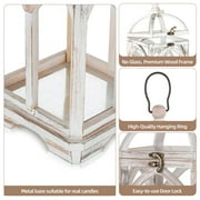 Nuptio Wood Lanterns Decorative Indoor & Outdoor - 12 / 16 Set of 2 Farmhouse White Wooden Candle Holder Lanterns for Wedding Centerpiece Fireplace Mantle Patio Outdoor Decor