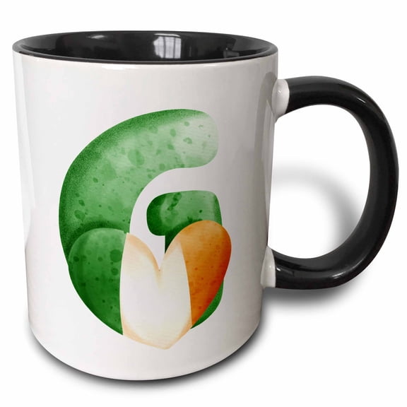 3drose, St Patricks Sweets Monogram Initial G, 15oz Two-tone Black Mug