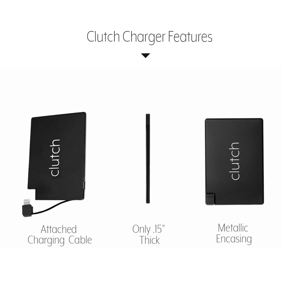 Clutch Charger Ultra Thin and Small Power Bank With Attached Cable High-Speed Portable Smartphone Charger Compatible with iPhone iPad and AirPods