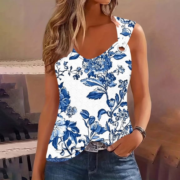 Horkkom Sleeveless Tops for Women Summer Floral Print V Neck Tank Tops Dressy Business Casual Tops XXL