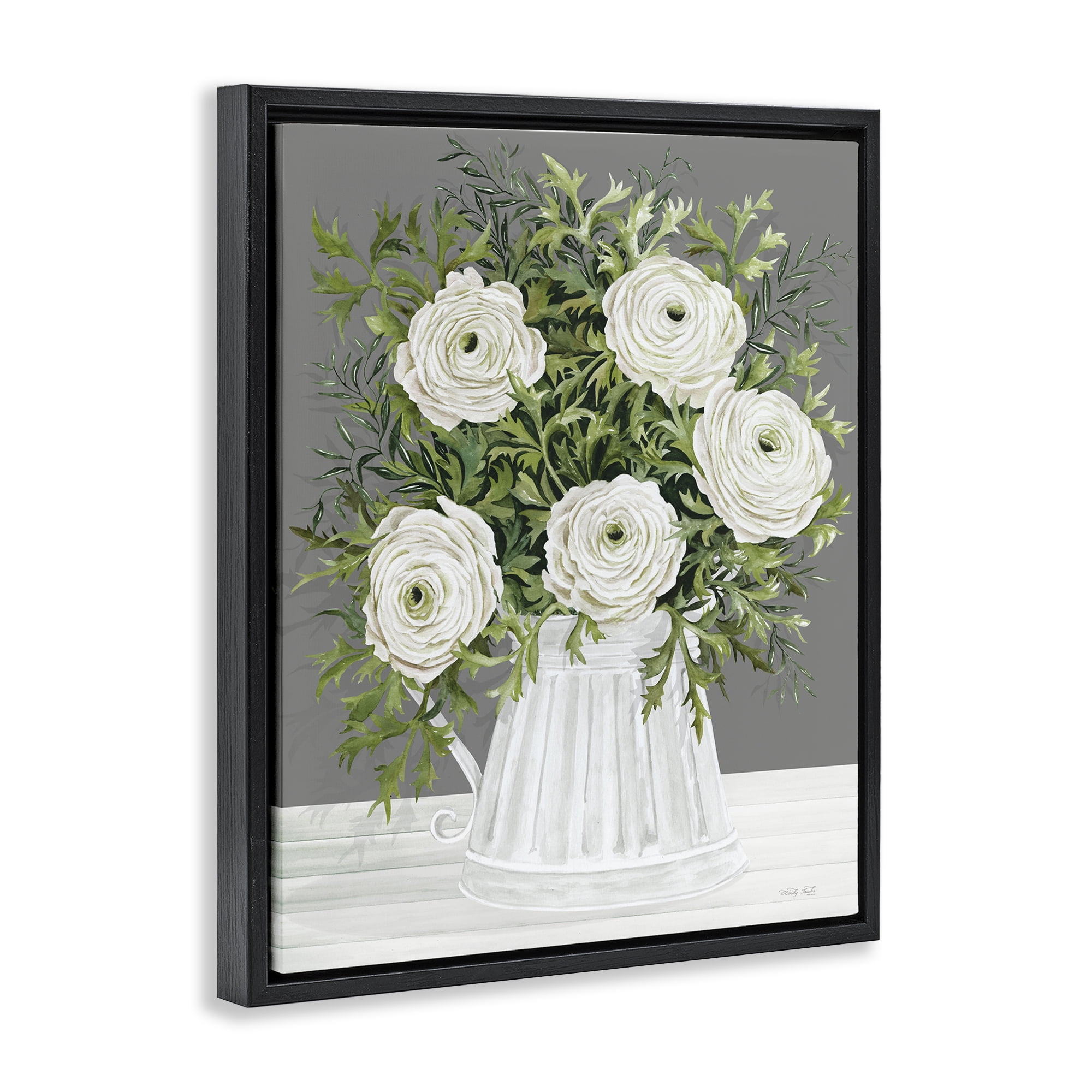 Stupell Industries Peonies in Country Vase Botanical & Floral Painting Black Floater Framed Art Print Wall Art, 17 x 21