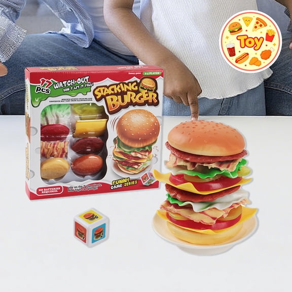 Stacking Burger Balance Play Toys, Interactive Family Tabletop Game, Christmas Birthday Gifts, Toys for Toddler Baby Kids Boys Girls, Age 3 , Fake Food Set for Indoor Party, Child Entertainment