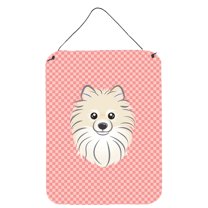 Caroline's Treasures BB1207DS1216 Checkerboard Pink Pomeranian Wall or Door Hanging Prints, 12x16, multicolor